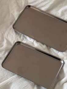 2 个蛋糕托盘，1 大 1 小，两件式甜点盘，不锈钢矩形蛋糕和甜点小吃拼盘，适用于咖啡厅和下午茶，304 不锈钢（非 201 材质） - 彩色 - 查看 6