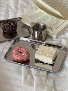 2 个蛋糕托盘，1 大 1 小，两件式甜点盘，不锈钢矩形蛋糕和甜点小吃拼盘，适用于咖啡厅和下午茶，304 不锈钢（非 201 材质） - 彩色 - 查看 3