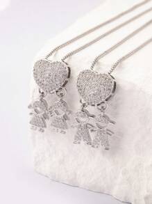 1件18K镀金白锆石银铜材质2件套儿童吊坠项链，优雅珠宝礼品，简约设计 - 銀色 - 查看 3