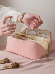 1pc Foldable Toiletry Bag, Large Capacity Makeup Bag, Portable Travel Organizer Pouch, Modern Minimalist Luggage Bag, Multi-Functional Polyester Packing Cube, Collapsible Separate Compartments Handbag, Classified Storage For Cosmetics, Toiletries, Clothes, Shoes, Electronics, Jewelry, Makeup Tools And Stationery Summer Travel, Vacation Home Bathroom Decor Holiday Makeup Organizer Bathroom Accessories Back To School - Pillow Cosmetic Bag - View 6