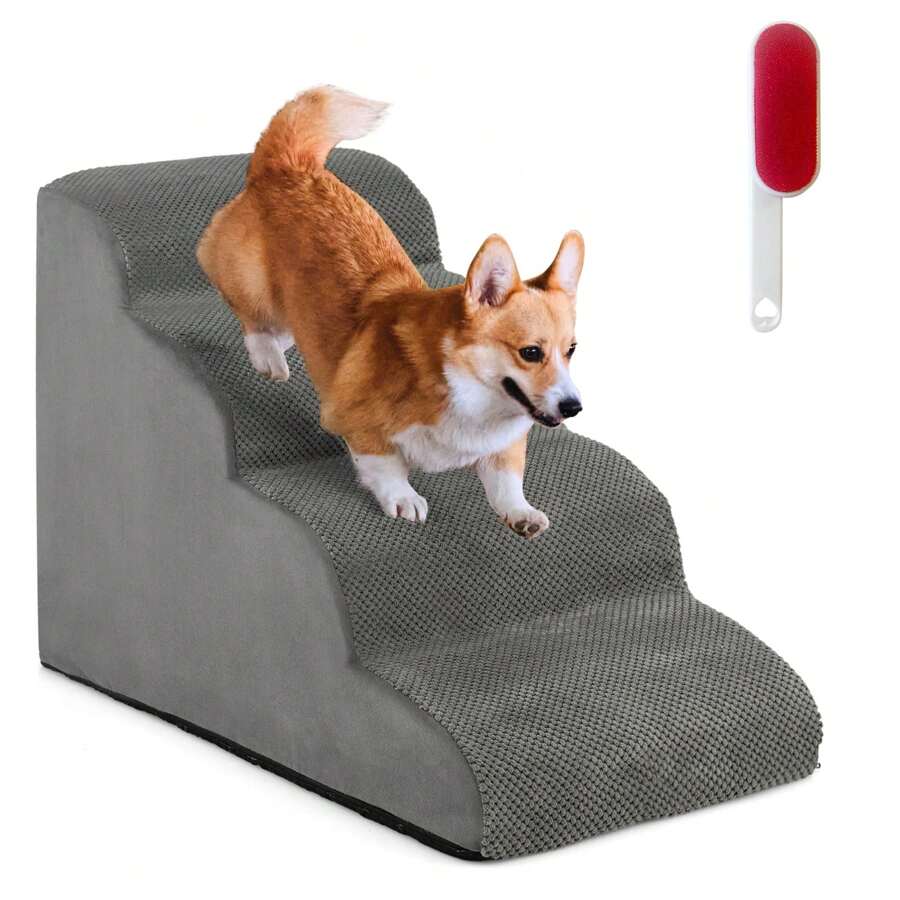 4-Tier Foam Dog Ramp Non-Slip Dog Steps With Gentle Slope Surface - Dark Grey - View 1