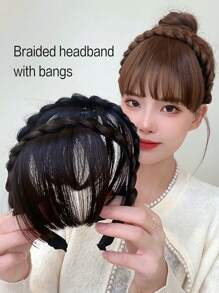 合成头带刘海接发假发长边刘海女士自然假发黑棕金色刘海