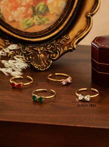 1 件不锈钢 18K 多层珍珠蝴蝶结戒指，奢华时尚，适合派对、约会、工作 - 蝴蝶結 - 查看 3