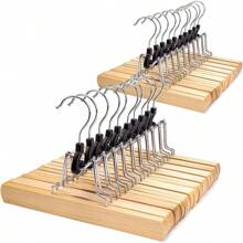 Wooden Pants Skirt Hangers, Smooth Finish Solid Wood Non Slip Jeans Slack Clamp Hangers Hair Extension Hangers(20Pcs Natural)…