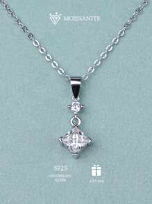 Elegante colar de diamantes moissanita quadrado de 1/2/3 ct de prata esterlina S925 para mulheres - perfeito para noivados, casamentos e presentes de dia das mães - joias da moda estilo boêmio com certificado e caixa de presente - presente de dia dos namorados elegante, versátil e luxuoso
