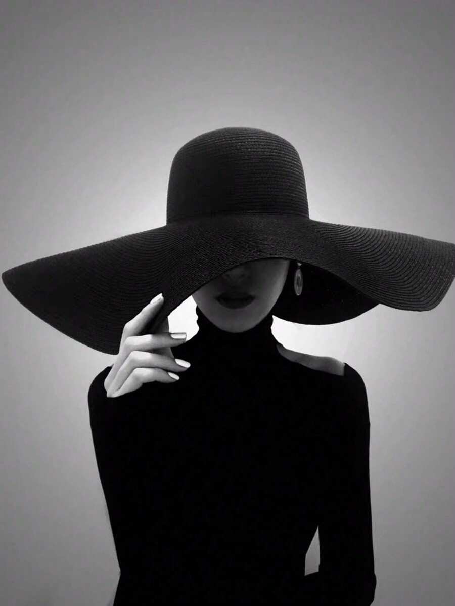 1 pezzo Cappello da spiaggia di paglia da donna con ampia tesa, piccolo e pieghevole, per le vacanze