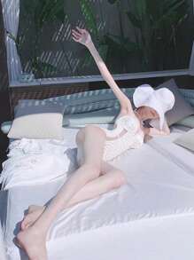 1 pezzo Cappello da spiaggia di paglia da donna con ampia tesa, piccolo e pieghevole, per le vacanze