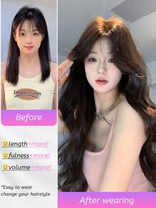 SHUDUO 1 Piece Synthetic Heat-Resistant Wavy Hair Wig Black Brown, 28 Inches Long, Made From Fibers For Everyday Use, Natural And Realistic Wig (Accessories Not Included) - Black Brown - View 5