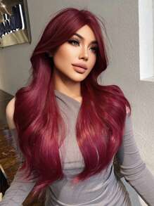 1 Piece Synthetic Heat Resistant Long Curly Wavy Hair No Bangs Wig Red 28 Inch Full Woven Everyday Natural Realistic Wig