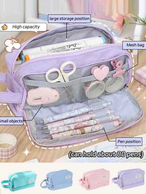 Schrijfwarentas, etui, etui met grote capaciteit, grote Macaron etui, INS schrijfwarentas, grote Macaron etui, draagbare etui, grote canvas schrijfwarentas - draagbare etui voor kantoor, school, jongeren, mannen, vrouwen, volwassenen - ideaal cadeau, cosmetische doos, terug naar school, schoolbenodigdheden, etui, schooltas