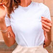 Conjunto falda y camiseta manga corta cintura alta vuelo ajuste femenino - Amarillo - Ver 5