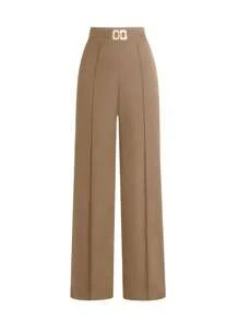 (Friendly Reminder: Runs Large) Spring Women's Thick Fabric Suit Pants, Simple Business Casual Commute Elegant Resort High-End Versatile Slimming Victory Day Lady Retro Korean Style - Khaki - View 1