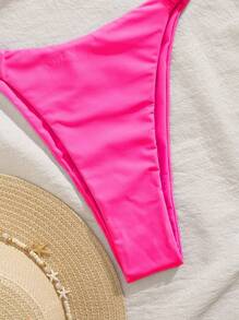 New Solid Color Soft Padded Wide Strap Pleated Sexy Bikini Set, Summer Beach Fashion Swimwear For Women