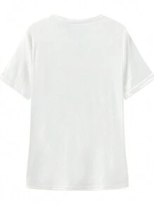 T-shirt casual ample à col rond avec imprimé de verres à vin et lettres