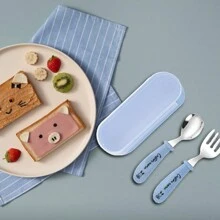 2pcs, Custom Name Tableware Spoon And Fork Set Contains Storage Boxes, Custom Personalized With Any Name, For Boys And Girls, Tableware Set For Holiday Gifts, Perfect For School Lunches, Birthday Gifts, Party Gifts, Easter Gifts, Custom Carved Stainless Steel Tableware Set - Spoon, Fork Included.