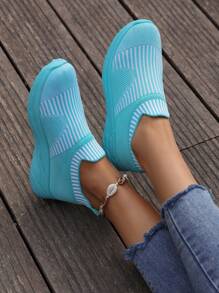 Women's Casual Walking Shoes Striped Mesh Running Tennis Sneakers Lightweight And Comfortable Work Gym Non-Slip Sneakers - Blue - View 4