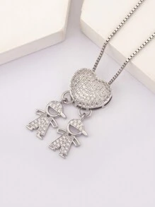 1件18K镀金白锆石银铜材质2件套儿童吊坠项链，优雅珠宝礼品，简约设计 - 銀色 - 查看 12