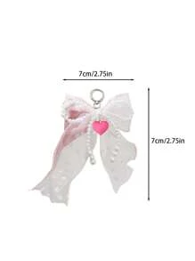 Schattige en eenvoudige mode kraal imitatie parel strik roos rood hart tas hanger, glanzend en kleurrijk licht, strik met gekleurde bloemen, doe-het-zelf effen kleur kant met klinknagels imitatie parel strik hanger mobiele telefoon schelp hanger, strik lint, multifunctionele doe-het-zelf sleutelhanger