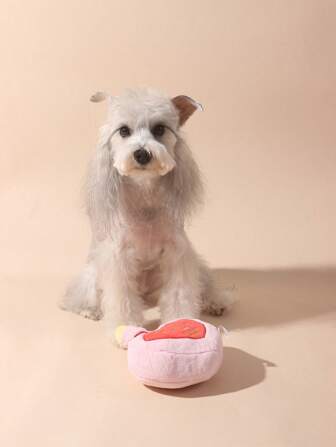 nicovaer 1pc Faux Rabbit Fur Fabric, Light Pink, Embroidered Heart, Faux Perfume Bottle Shaped, With BB Device To Make Sound, Cat/Dog Interactive Plush Toy, Pet Plush Squeaky Toy For Cats/Small Dogs, Valentine's Day Pet Toy, Valentine's Gift