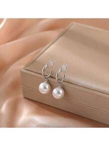 1 paire de boucles d'oreilles à créoles en faux perles , boucles d'oreilles clip-on avec des boucles d'oreilles en silicone élégantes haut de gamme, cadeau d'anniversaire pour les femmes
