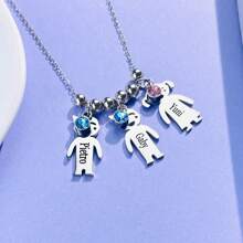 女士定制不锈钢项链，刻有 1-3 个名字，个性化吊坠项链，非常适合母亲节的家庭礼物。 - 彩色 - 查看 10