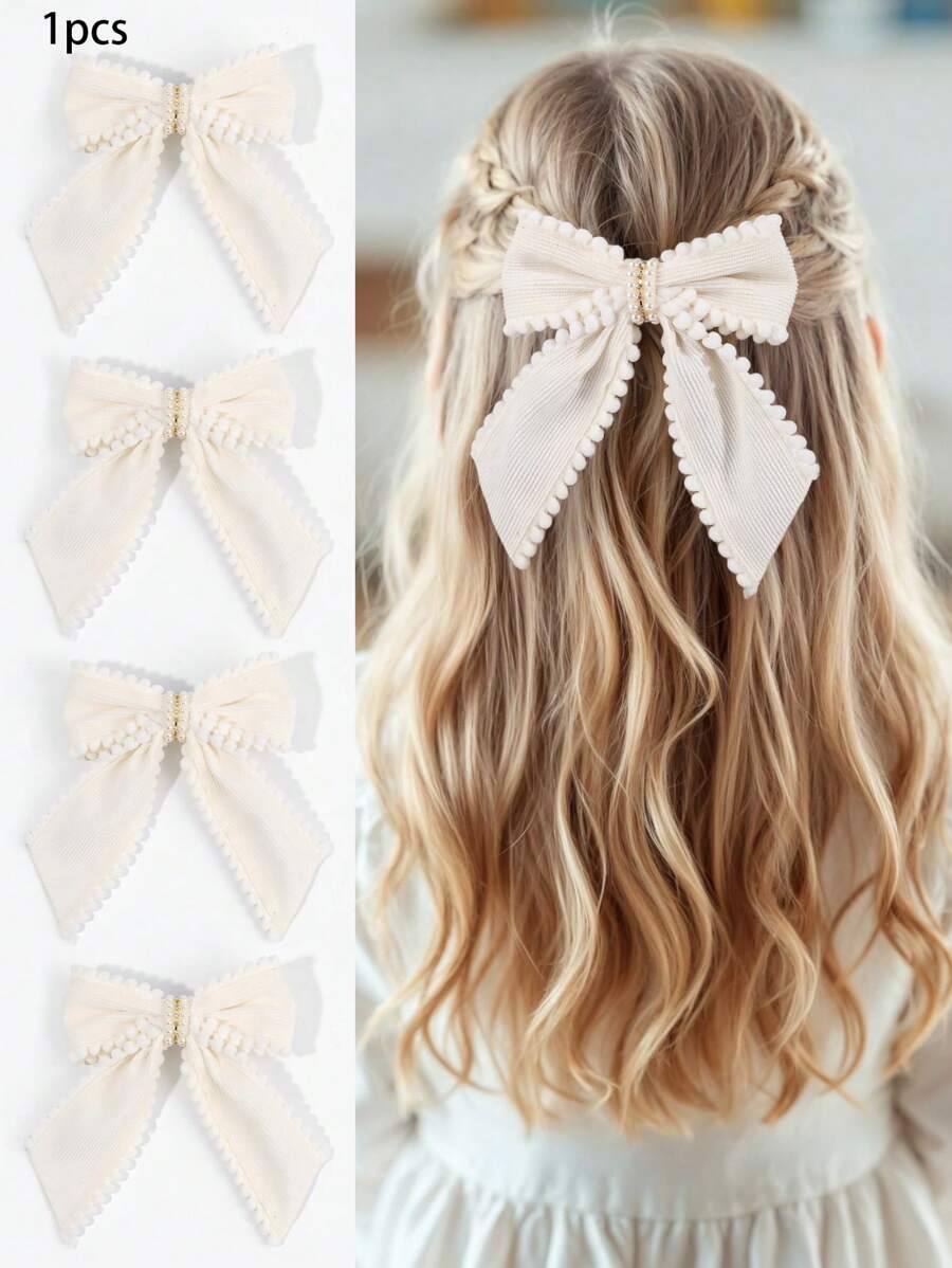 1 件装女童珍珠发夹，灯芯绒面料儿童日常生活，时尚鳄鱼夹发饰，适合幼儿派对礼物 - 蝴蝶結髮夾 - 查看 1