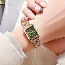 6pcs- Chic Square Women's Quartz Watch Set - Classic Beaded Bracelet Design, Alloy Case & Band, Non-Rechargeable Battery