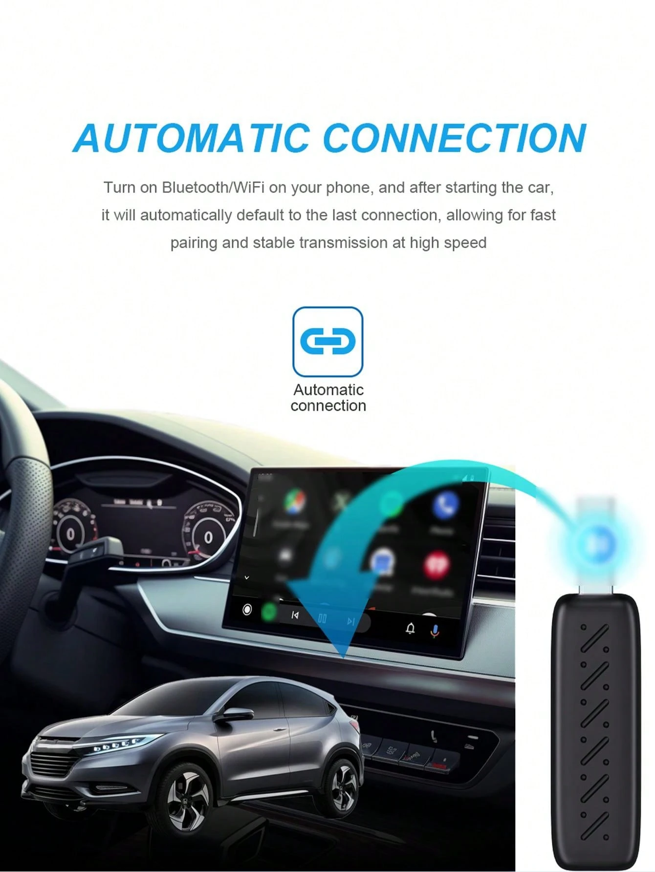 Adattatore Wireless 2 In 1 Per CarPlay E Android Auto – Plug & Play, WiFi 5GHz, Converte Connessione Cablata In Wireless