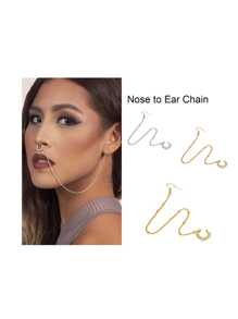 CIZME 1Pc/Set Fake Septum Rings Septum Piercing Nose To Ear Chain Jewelry Rhinestone-Stud Dangle Nose Chain Piercing Jewelry Faux Nose Ring Chain Non Pierced Clip On Dangle Septum Earrings For Women