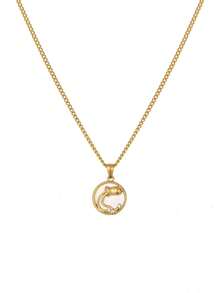 1 件不锈钢贝壳十二生肖硬币项链，18K 真空镀金，女士珠宝礼物 - 金色 - 查看 6