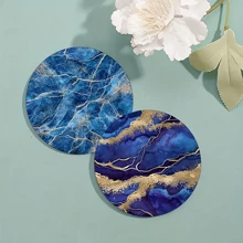 6pcs/Set Watercolor Marble Design Coasters, 10cm/3.9inch Diameter, 2mm Thickness, Absorbent Rubber Bottom, Anti-Slip, Cute Cup Mats, Suitable For Cups, Home Kitchen Tabletop Decor, Housewarming Gift - GZNBD-009 - View 10