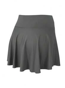 1pc Women Plus Size Sports Skirt, High Waist Workout Running Fitness Tennis Skirt, Casual Fashion With Pockets Skort - Grey - View 4