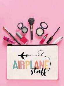 Bedrukt met vliegtuigpatronen Canvas cosmetische tas, inclusief bedrukt met de letters 'Vliegtuig Stull', opvouwbare cosmetische tas met rits, gemakkelijk schoon te maken, veelzijdige make-uptas voor reis- en vakantiecadeaus, draagbaar, voor kantoor- en schoolbenodigdheden Make-uptas Reisbenodigdheden Make-uptas Vakantiebenodigdheden Make-uptassen Make-uptas Make-uporganizer Winterluipaardprint Worsthond Vrouwencadeaus voor vrouwen