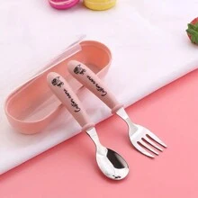 2pcs, Custom Name Tableware Spoon And Fork Set Contains Storage Boxes, Custom Personalized With Any Name, For Boys And Girls, Tableware Set For Holiday Gifts, Perfect For School Lunches, Birthday Gifts, Party Gifts, Easter Gifts, Custom Carved Stainless Steel Tableware Set - Spoon, Fork Included.