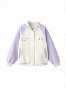 Balabala Girls' Color-Block Baseball Jacket, Spring Preppy Look