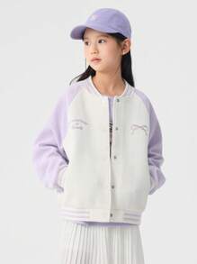 Balabala Girls' Color-Block Baseball Jacket, Spring Preppy Look