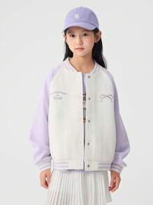 Balabala Girls' Color-Block Baseball Jacket, Spring Preppy Look