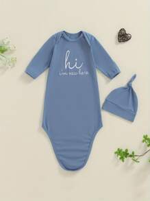 Newborn Sleeper Gown Baby Boy Girl Coming Home Outfit Infant Nightgown Sleeping Bag Sleepwear Pajamas - 藍色 - 查看 2