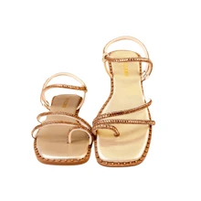 Amizzara Women's Flat Sandals Exclusive Adjustable Shiny Rhinestone Straps Colorful Comfortable Casual - 金色 - 查看 4