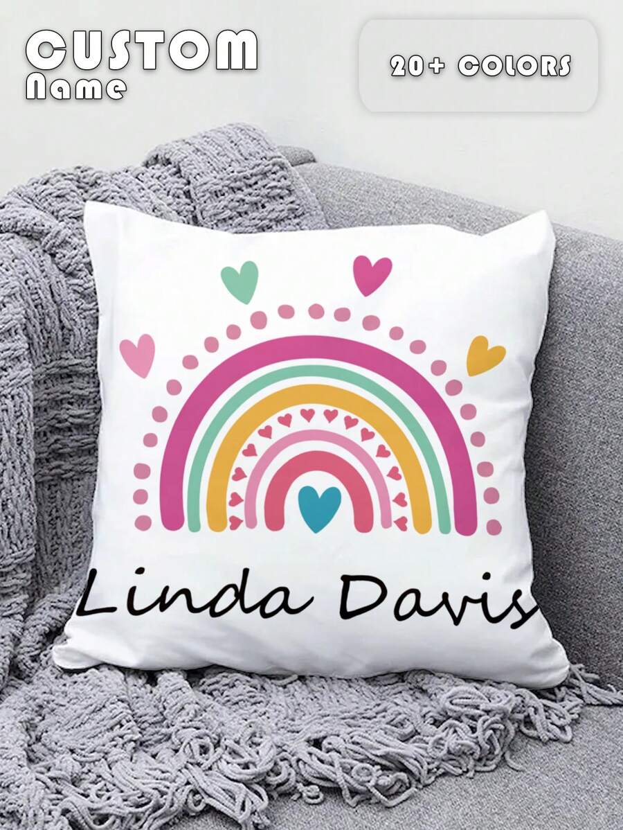 1pc Customized Personalized Name Printed Pillow Case, Custom Name Pillow, Single Sided Print Pillow Cover For Mother's/Father's/Thanksgiving/Teachers' Day, Create Your Own Picture Pillow Case, Great Gift For Family, Friends And Yourself,Valentine's Day Gift - White - View 1