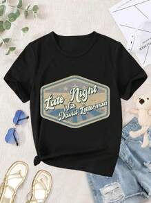 Women's Vintage Late Night With David Letterman T-Shirt | Retro Style Tee | Classic TV Shirt - Black - View 1