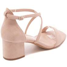 Cross Strap Heeled Shoes With Buckle - Pink - View 4