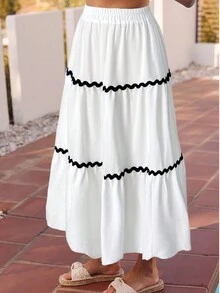 Simple Casual Lace Patchwork Midi Skirt - White - View 6