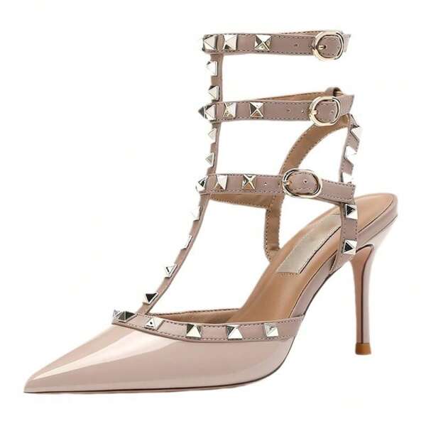 Rivetto pacchetto punta tacchi alti estate Europa e Stati Uniti sexy lutin tacco fine cinturino sandali scarpe da sposa donna
