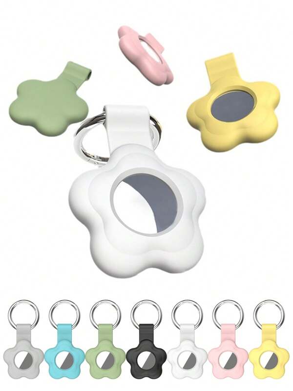 حامل Airtag قطعة واحدة متوافق مع Apple Air Tag، حافظة AirTags على شكل زهرة مع حلقة مفاتيح مضادة للضياع، غطاء سلسلة مفاتيح AirTag واقٍ، عناصر العثور على الحيوانات الأليفة والمفاتيح وحقائب الظهر