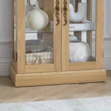 Lighted Glass Curio Display Cabinet, Display Cabinet, Glass Storage Cabinet Glass Wine Cabinet Wood Frame Toy Display For Living Room, Kitchen, Pantry Light Bulb Included Light Oak