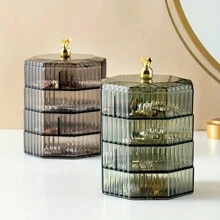 1pc Elegant Rotating Jewelry Box - Large Capacity, Stackable Transparent Green Layered Storage Box With 360° Rotating Display Stand, Suitable For Necklaces, Bracelets, Rings, Earrings - PS Material With Gold Accents Back To School - Multicolor - View 3