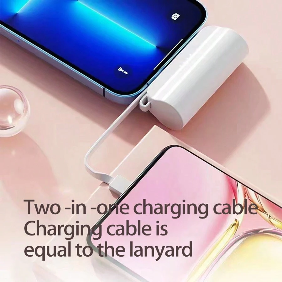 Mini Portable Charger Power Bank For IPhone, [2025 Upgraded] 5000mAh PD Battery Pack Built-In USB C Cable, Backup Charger Compatible For IPhone 15/14/14 Plus/14 Pro Max/13/12/11/XR/8/7/6, Android Etc - 白色 - 查看 1