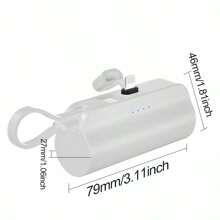 Mini Portable Charger Power Bank For IPhone, [2025 Upgraded] 5000mAh PD Battery Pack Built-In USB C Cable, Backup Charger Compatible For IPhone 15/14/14 Plus/14 Pro Max/13/12/11/XR/8/7/6, Android Etc - 白色 - 查看 4