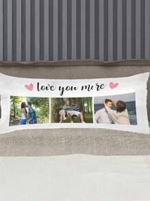 可定制 3 张照片“爱你更多”情侣长枕套，个性化照片，柔软毛绒，单面印刷，24x71 英寸（不含填充物），适合家居装饰、情侣、情人节、圣诞节、感恩节、新年，适合家人、朋友和自己的礼物 - 白色 - 查看 3